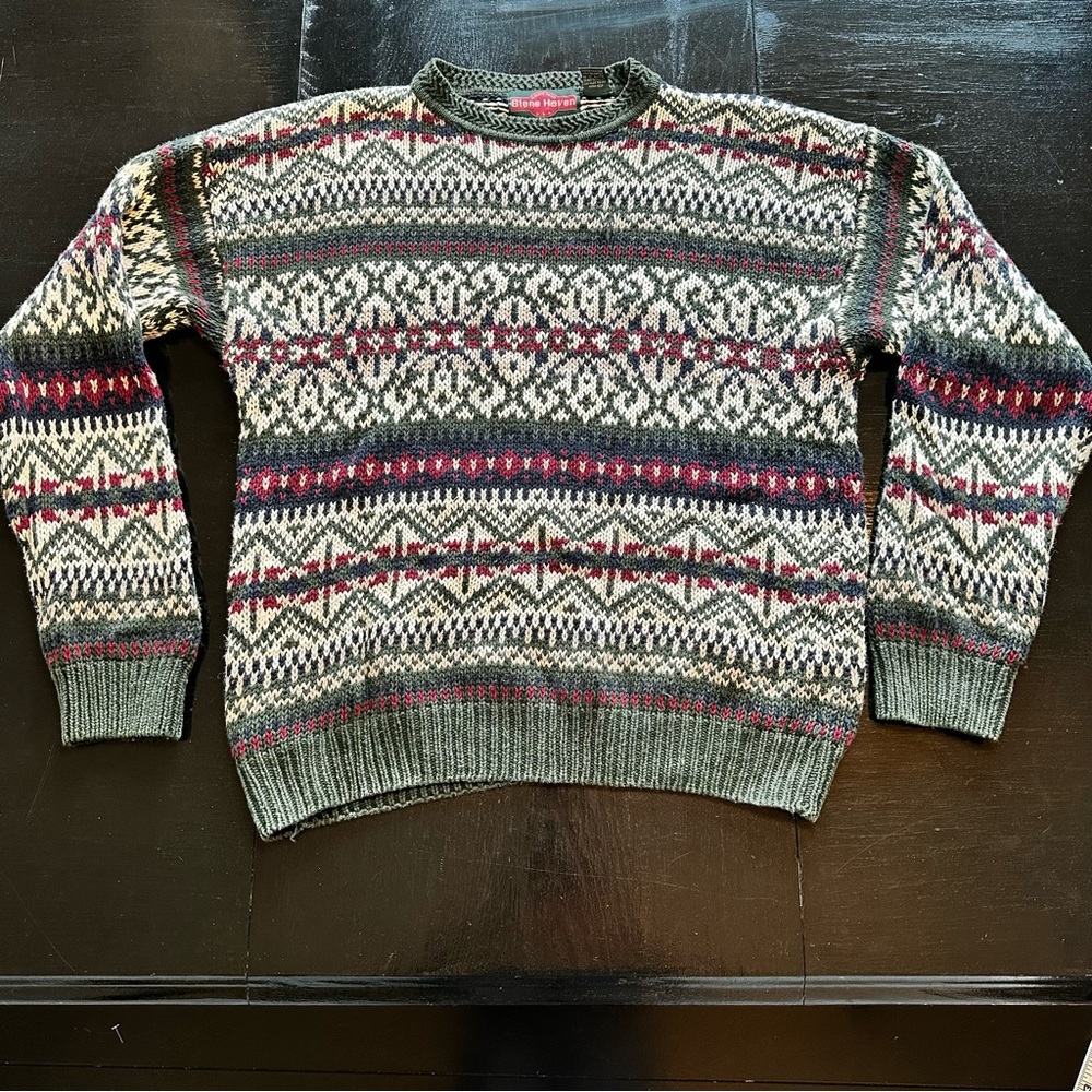 Vintage stone Haven XL Green Holiday Knit Crewneck Sweater Cotton Ramie Retro